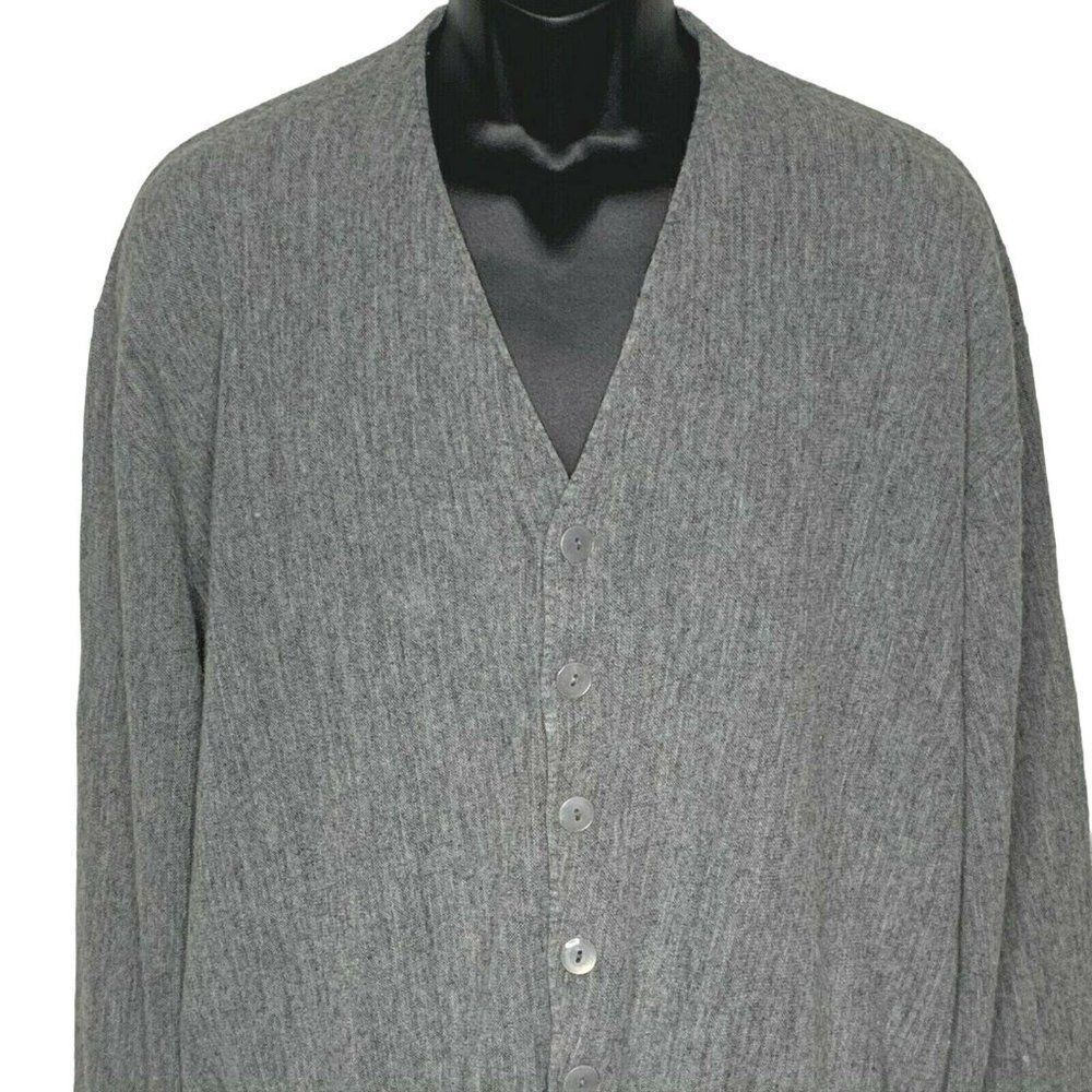 Vintage Cardigan Sweater L Heather Grey V Neck Button Front Grandpa